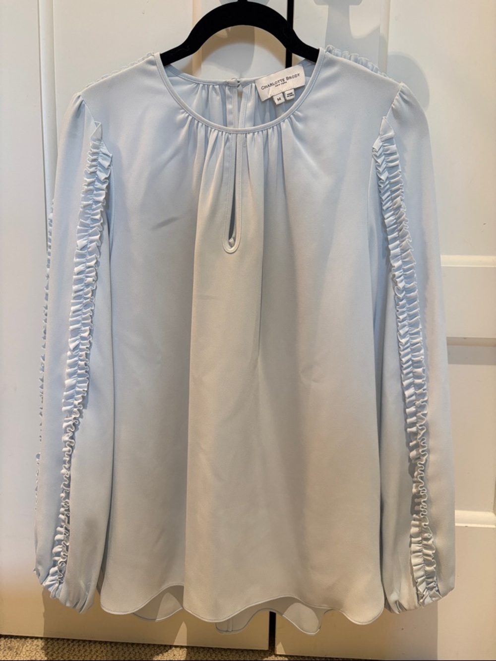 Charlotte Brody Pale Blue Ruffle-Trim Keyhole Blouse